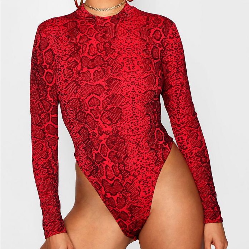Red snake skin print body suit